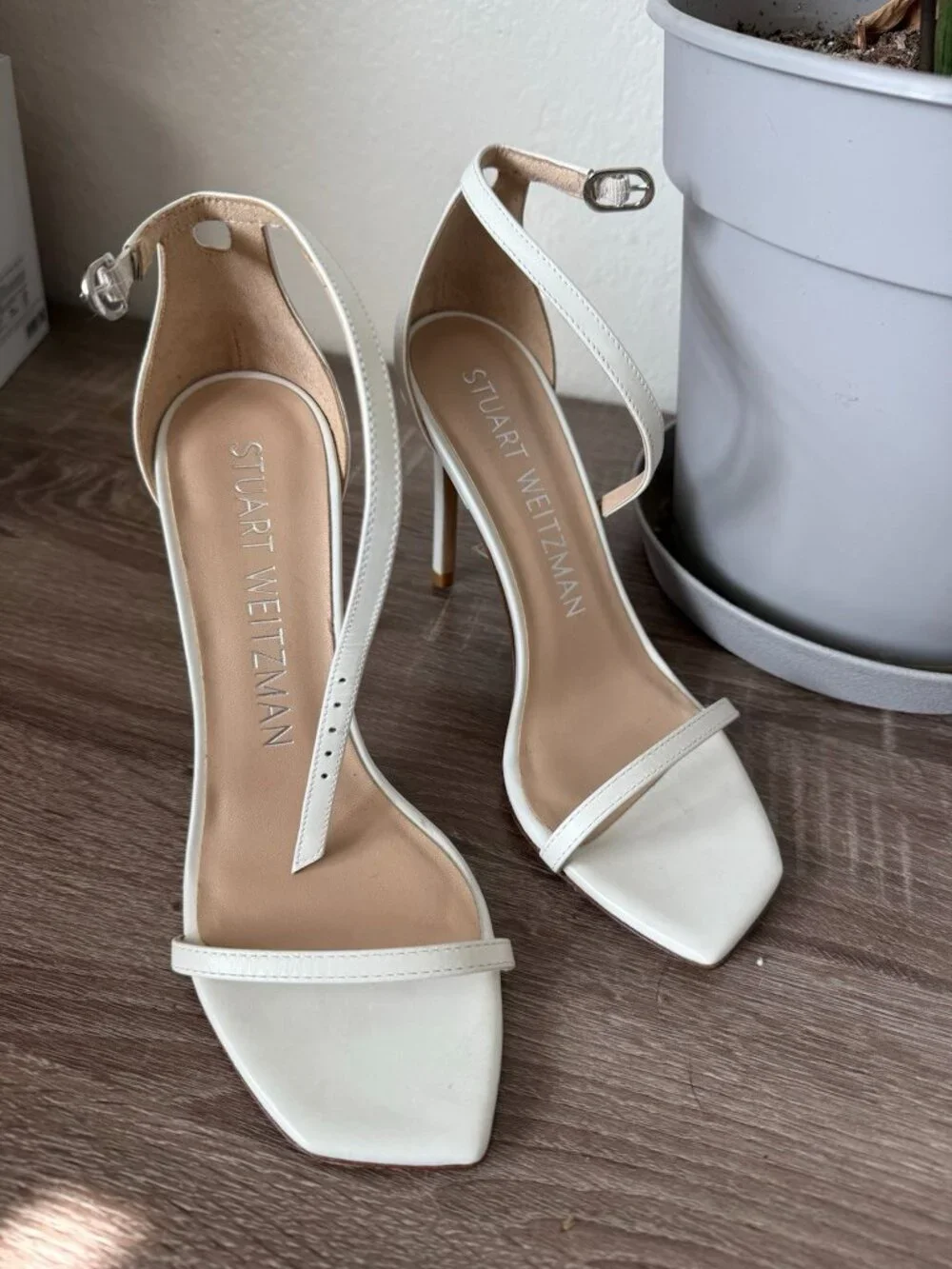 Stuart Weitzman Heels White Ivory Only Tried On Nudist Bridal Sandals - Picture 1 of 8